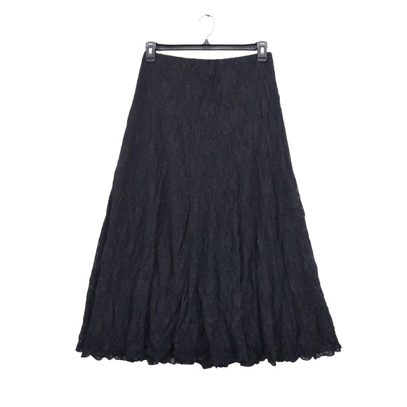 CAbi Dresses & Skirts - Cabi Lace Midi Skirt Womens Sz S Black Floral A-Line Lined Scalloped Hem